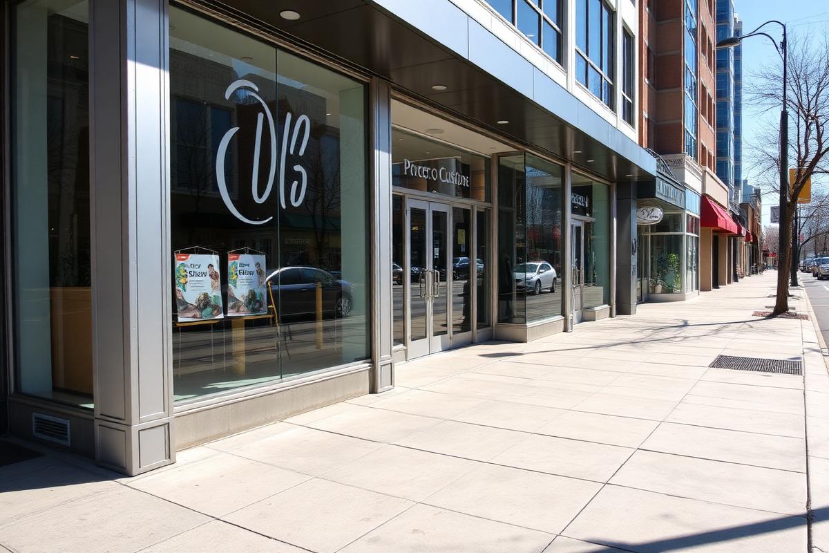 Clean Hoboken storefront with washed sidewalk and spotless glass